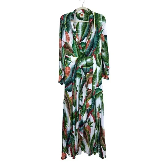 FARM Rio | Dresses | Farm Rio Forest Palm Maxi Dress Tropical Long Sleeve  Deep Vneck Flowy Size L | Poshmark